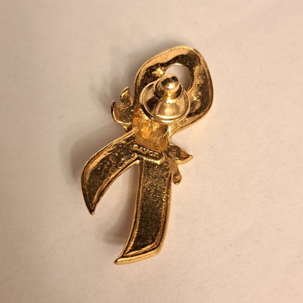 Vintage Avon Gold Tone Pink Ribbon Rose Breast Cancer Awareness Brooch Pin - Picture 3 of 3